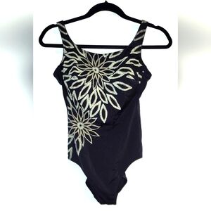 Anita size8 Padded B cup Black One Piece w/ Adjustable Straps & A Embroiderd